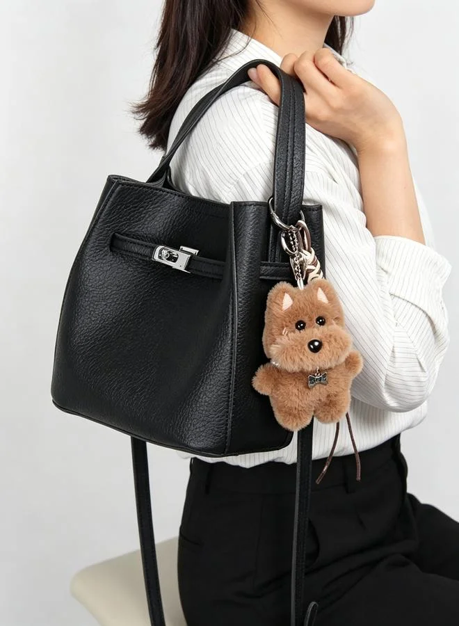 Take Two Black Handbag with Plush Charm