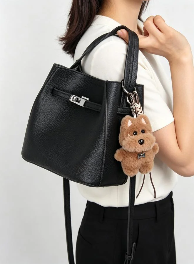 Take Two Black Handbag with Plush Charm