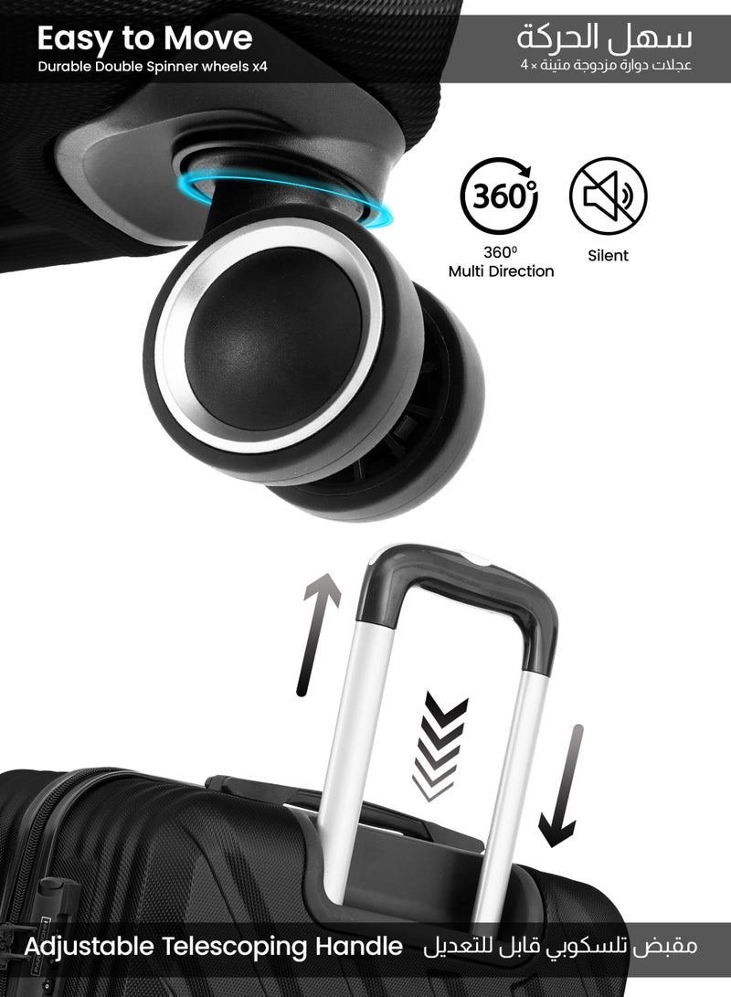 PARAJOHN Prisma Series Set of 3 Luggage | Lightweight Small 10KG, Medium 20KG & Large 30KG ABS 4 Wheels Trolley Hardsided Travel Suitcase -Black - Image 3