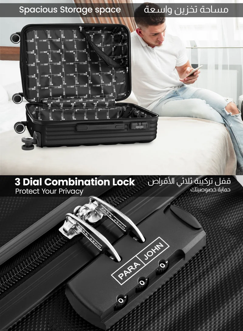 Parajohn Black Prisma Series Set of 3 Luggage | Lightweight Small 10KG, Medium 20KG & Large 30KG ABS 4 Wheels Trolley Hardsided Travel Suitcase -Black  | Best Price UAE