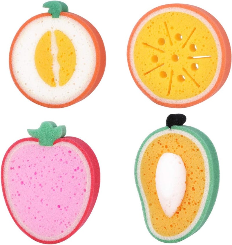 klarako 4pcs Fruit Shaped Bath Sponge Cartoon Bathing Scrubbers Sponge Kitchen Cleaning Brush Cleaner for Shower Dish Mixed Style - Image 5