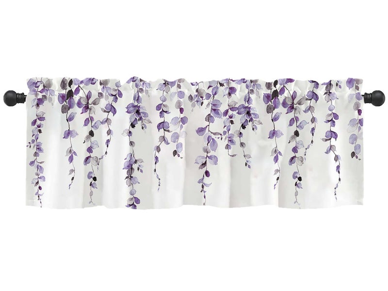 debraleye Watercolor Purple Leaves Window Valance for Bedroom Living Room, Lavender Leaf Vine Plant Curtains Valanes for Windows, 3" Rod Pocket Window Treatment for Home Decorations, 54 x 18 Inch, 1 Panel - Image 1