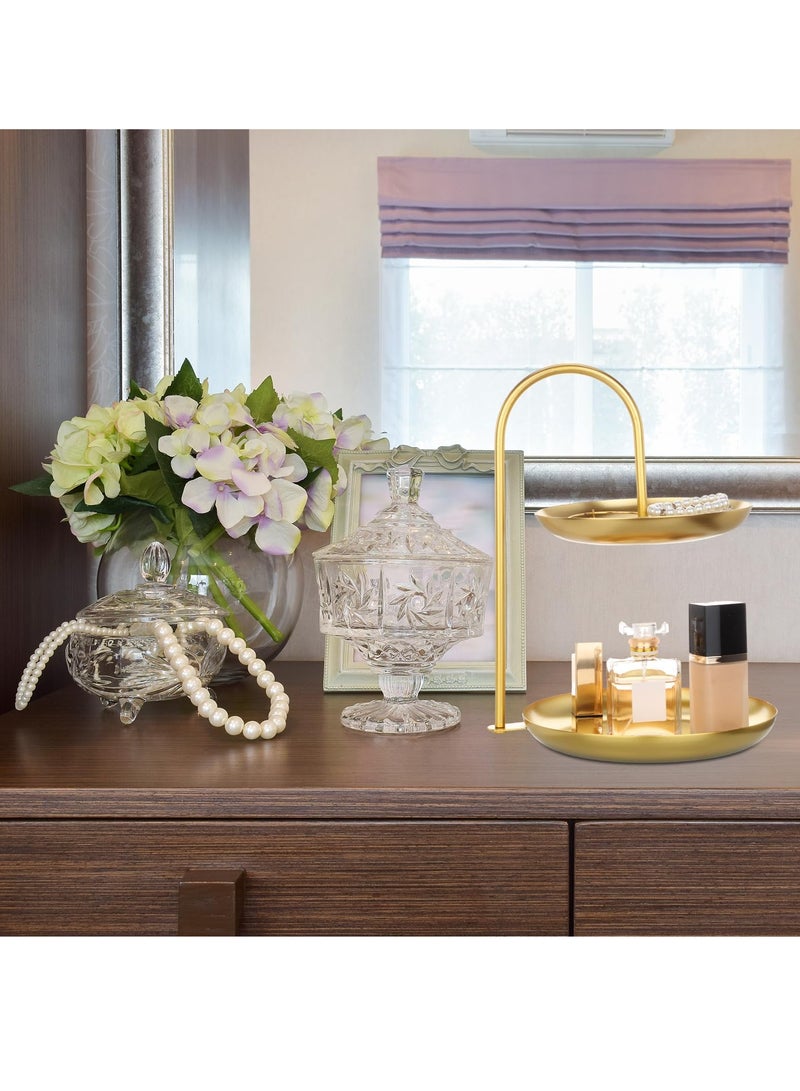 KASTWAVE Necklace Holder Jewelry Stand Display 2-Tier Tabletop Jewelry Organizer Tower for Show Jewelry Bracelets Necklaces Earrings with Two-Tiered Storage Tray （Nordic Style） Gold - Image 5