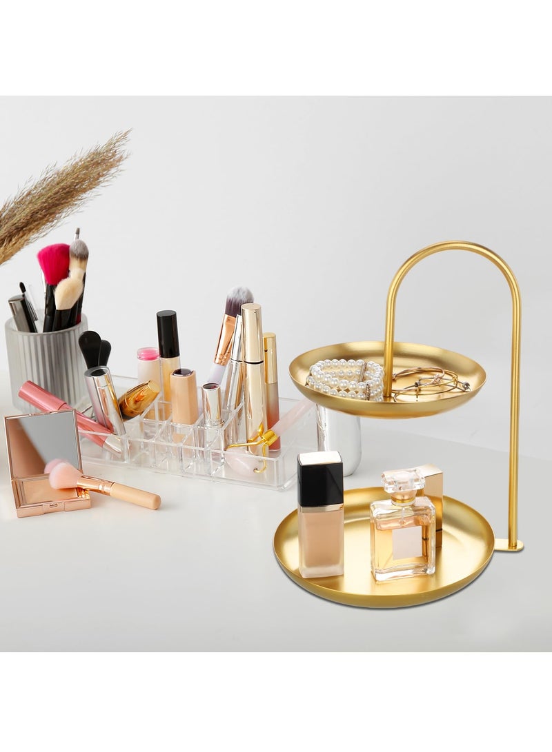KASTWAVE Necklace Holder Jewelry Stand Display 2-Tier Tabletop Jewelry Organizer Tower for Show Jewelry Bracelets Necklaces Earrings with Two-Tiered Storage Tray （Nordic Style） Gold - Image 4