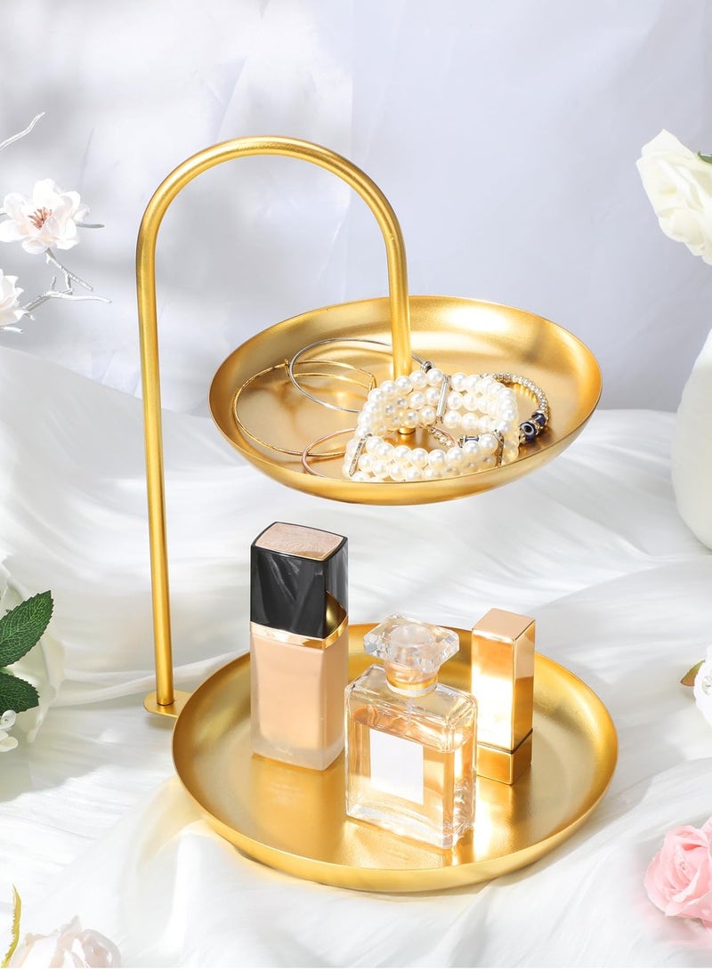 KASTWAVE Necklace Holder Jewelry Stand Display 2-Tier Tabletop Jewelry Organizer Tower for Show Jewelry Bracelets Necklaces Earrings with Two-Tiered Storage Tray （Nordic Style） Gold - Image 3