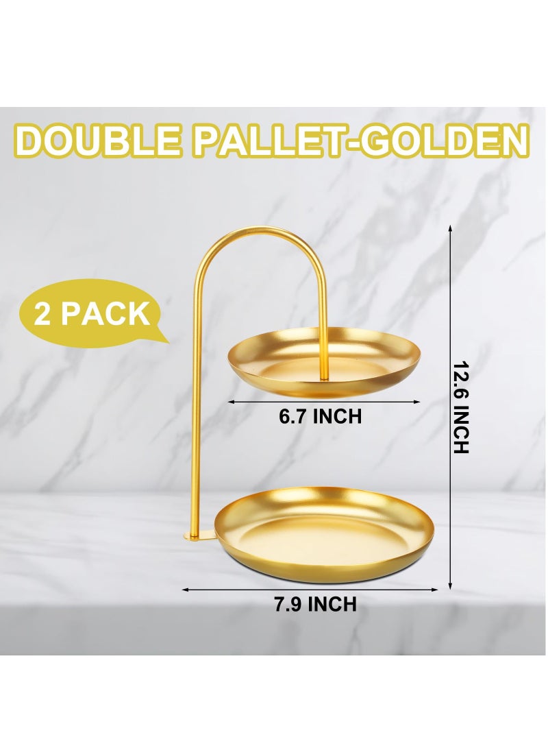 KASTWAVE Necklace Holder Jewelry Stand Display 2-Tier Tabletop Jewelry Organizer Tower for Show Jewelry Bracelets Necklaces Earrings with Two-Tiered Storage Tray （Nordic Style） Gold - Image 2