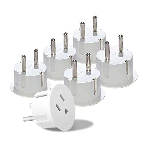 OREI American USA To European Plug Adapter Type EF Schuko Plug Adapter Use in Germany France More CE Certified For Mobile Laptop Camera Chargers 6 Pack - Image 1