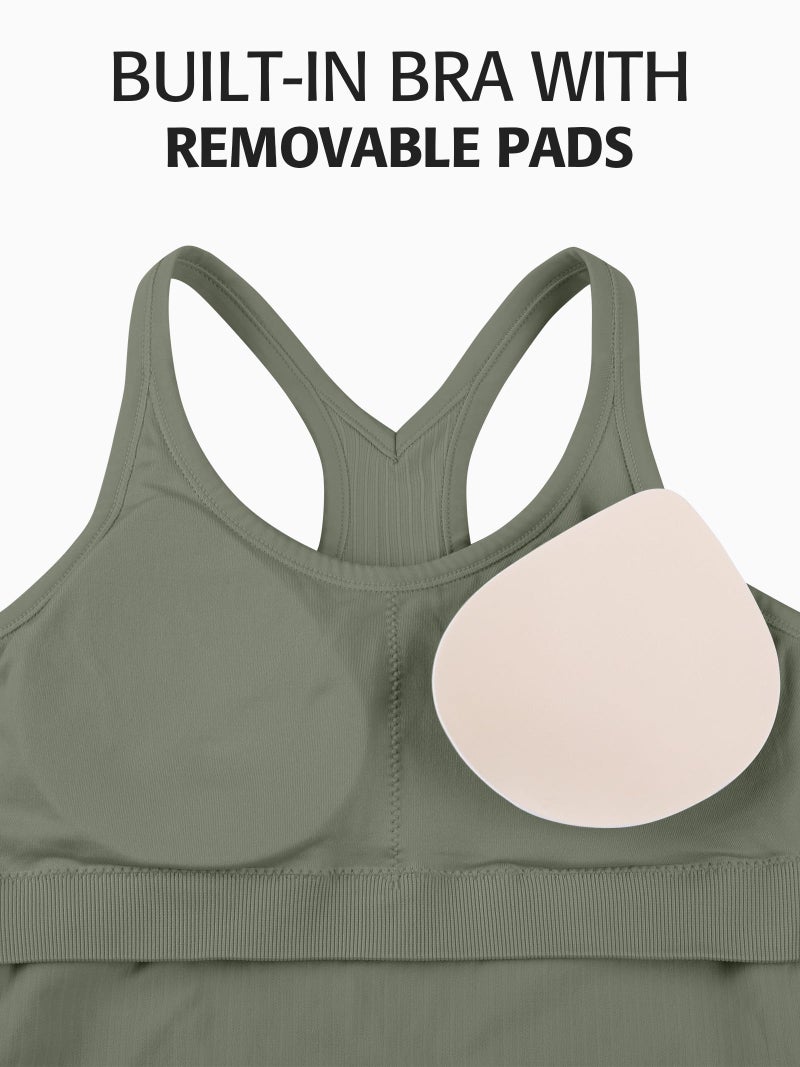 ATTRACO Cami Tank Tops for Women Crop Workout Gym Tops with Built in Padded Bra Army Green XS - Image 4