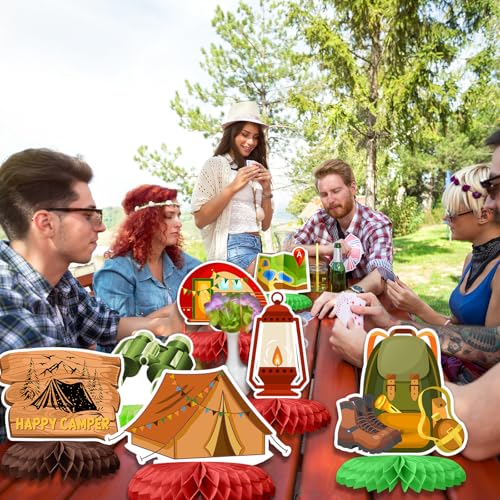 Tarklanda 12 Pcs Camping Party Honeycomb Centerpieces Campfire Adventure Party Table Decorations 3D Honeycomb Birthday Supplies Photo Props - Image 5