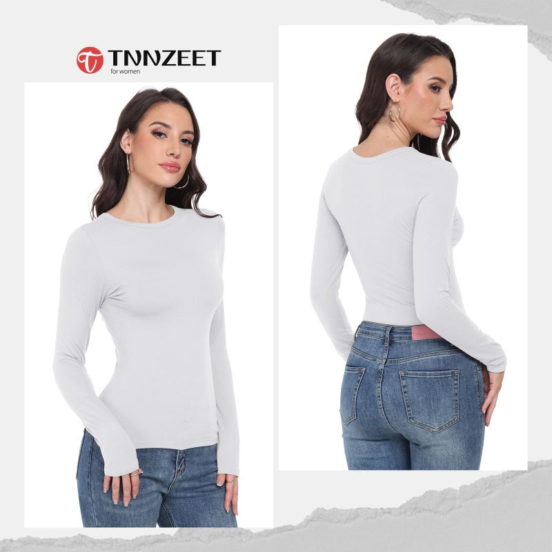 TNNZEET White Long Sleeve Shirts for Women Basic Soft Tees Fashion Crop Tops Fall Spring Y2K Tight Clothes for Casual Workout 2026 - Image 3