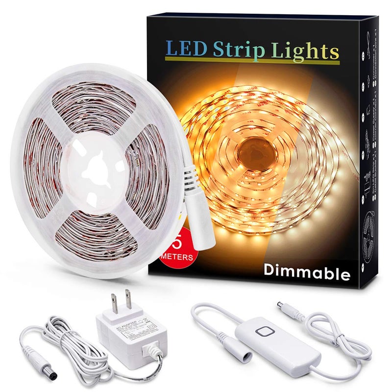 MYPLUS Under Cabinet Led Lighting, 16.4ft LED Strip Lights Kit with Dimmer Control for Kitchen, Cabinet, Shelf, Counter, Bedroom and DÃ©cor, Warm White 3000K, 1050LM - Image 1