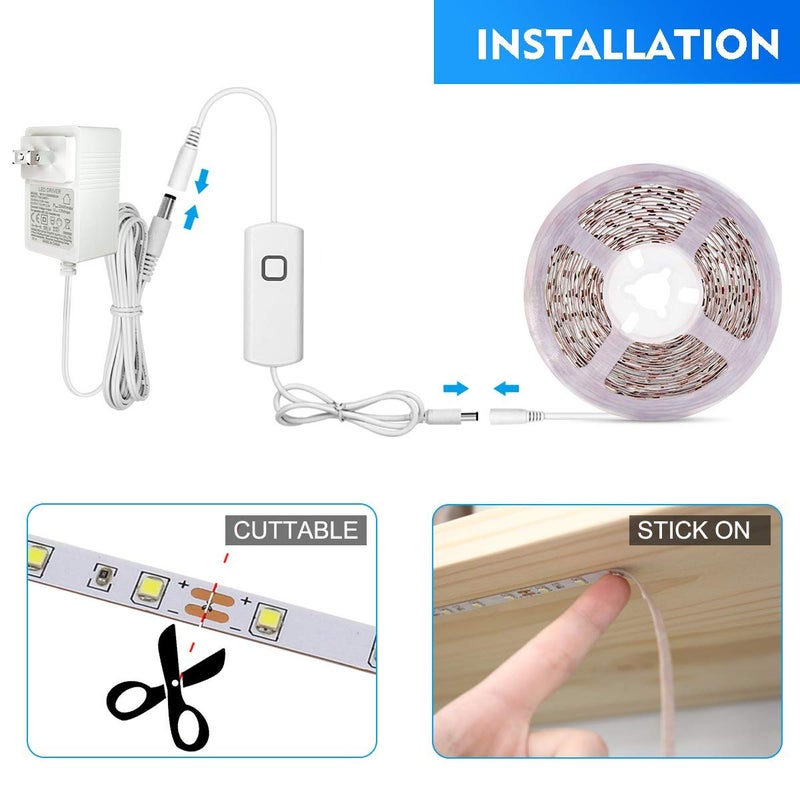 MYPLUS Under Cabinet Led Lighting, 16.4ft LED Strip Lights Kit with Dimmer Control for Kitchen, Cabinet, Shelf, Counter, Bedroom and DÃ©cor, Warm White 3000K, 1050LM - Image 5