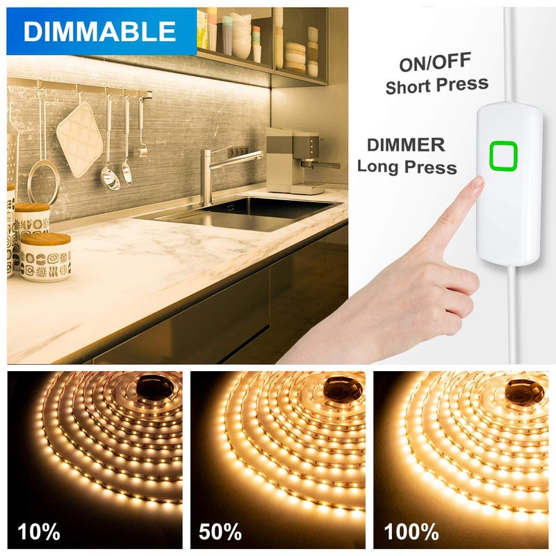 MYPLUS Under Cabinet Led Lighting, 16.4ft LED Strip Lights Kit with Dimmer Control for Kitchen, Cabinet, Shelf, Counter, Bedroom and DÃ©cor, Warm White 3000K, 1050LM - Image 4