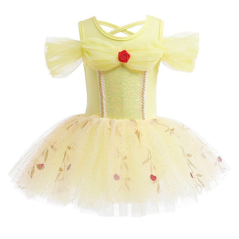 CinheyU Halloween Costumes Belle Princess Ballerina Tutu Dress for Baby Girls Birthday Christmas Fancy Party Outfits 12-18M - Image 3