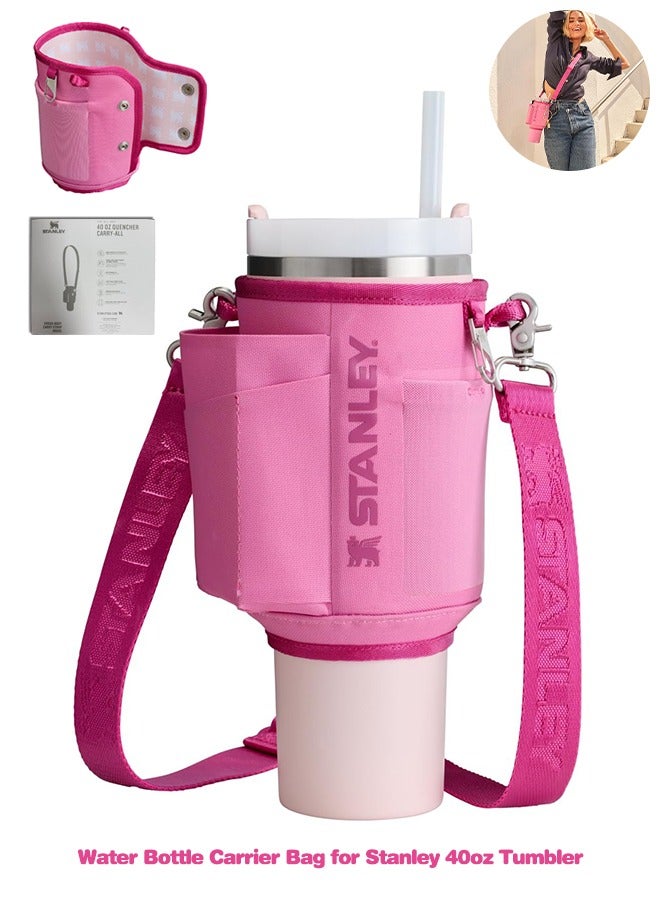 Stanley Water Bottle Carrier Bag with Phone Pocket for Stanley Cup 40 oz, Water Bottle Holder with Adjustable Strap& Straw Cover, Stanley Cup Accessories - Image 1