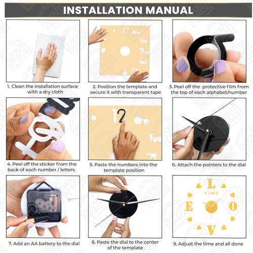 ABOUT SPACE Wall Clock - DIY Wall Sticker Clock Self Adhesive, Non-Ticking, Frameless, Acrylic Analog Watch Adjustable Size for Living Room, Bedroom, Office (Gold - Numbers, Words, Dots), 25cm, 50cm - Image 3