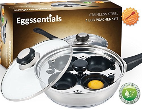 Eggssentials Poached Egg Maker - Nonstick 4 Egg Poaching Cups - Stainless Steel Egg Poacher Pan FDA Certified Food - Image 1