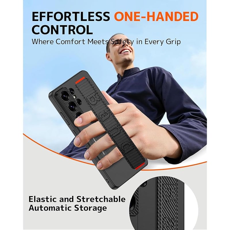 NINKI Carbon Fiber Strap for Samsung Galaxy S26 Ultra Case with Wristband & Kickstand, Shockproof Hard Thin Protective Cover with Stand for Galaxy S26 Ultra Cover Grip for Samsung S26 Ultra Case Mens - Image 2