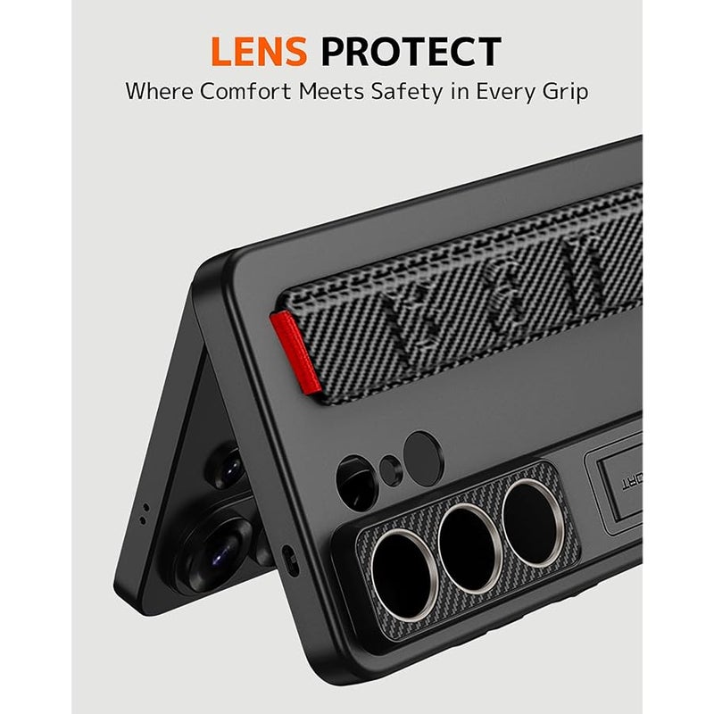 NINKI Carbon Fiber Strap for Samsung Galaxy S26 Ultra Case with Wristband & Kickstand, Shockproof Hard Thin Protective Cover with Stand for Galaxy S26 Ultra Cover Grip for Samsung S26 Ultra Case Mens - Image 3