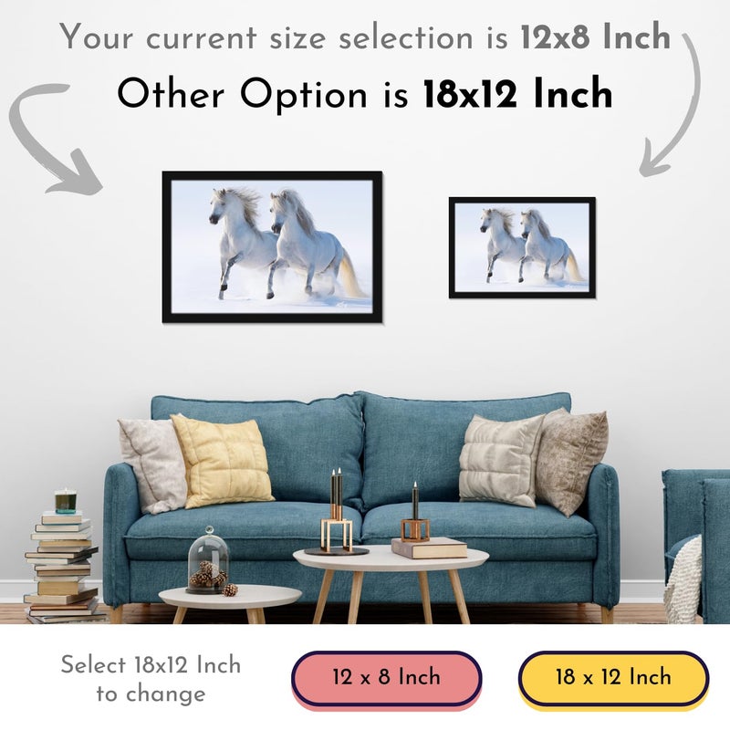 Mad Masters 2 White Horses Painting Hanging Photo Frame Decorative Item for Living Room Bedroom Home Decor and Wall Decoration MM 1399 8x12 Inch Canvas Without Plexi Glass - Image 3