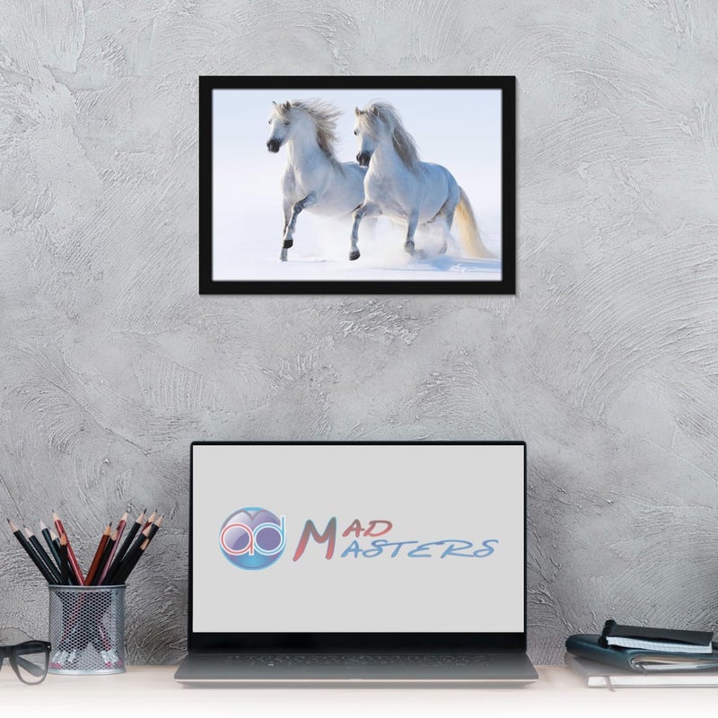 Mad Masters 2 White Horses Painting Hanging Photo Frame Decorative Item for Living Room Bedroom Home Decor and Wall Decoration MM 1399 8x12 Inch Canvas Without Plexi Glass - Image 5