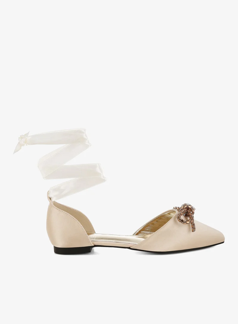 London Rag Light Gold Rhinestone Detail Bow Flat Sandals in Light Gold for Women | Best Price UAE