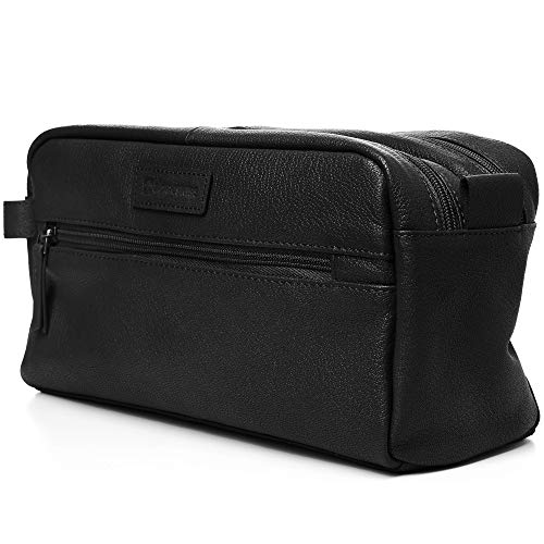 Alpine Swiss Sedona Toiletry Bag Genuine Leather Shaving Kit Dopp Kit Travel Case Black - Image 4