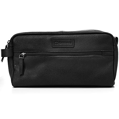 Alpine Swiss Sedona Toiletry Bag Genuine Leather Shaving Kit Dopp Kit Travel Case Black - Image 1