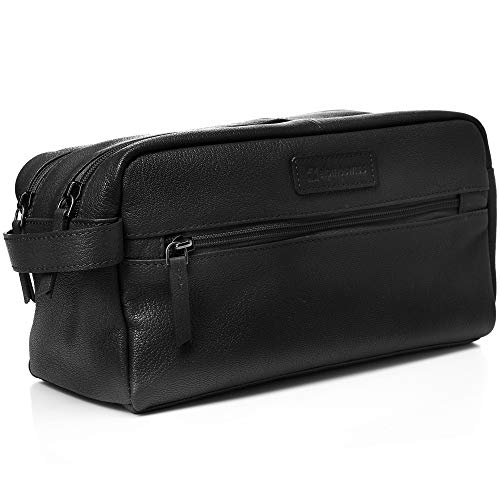 Alpine Swiss Sedona Toiletry Bag Genuine Leather Shaving Kit Dopp Kit Travel Case Black - Image 2