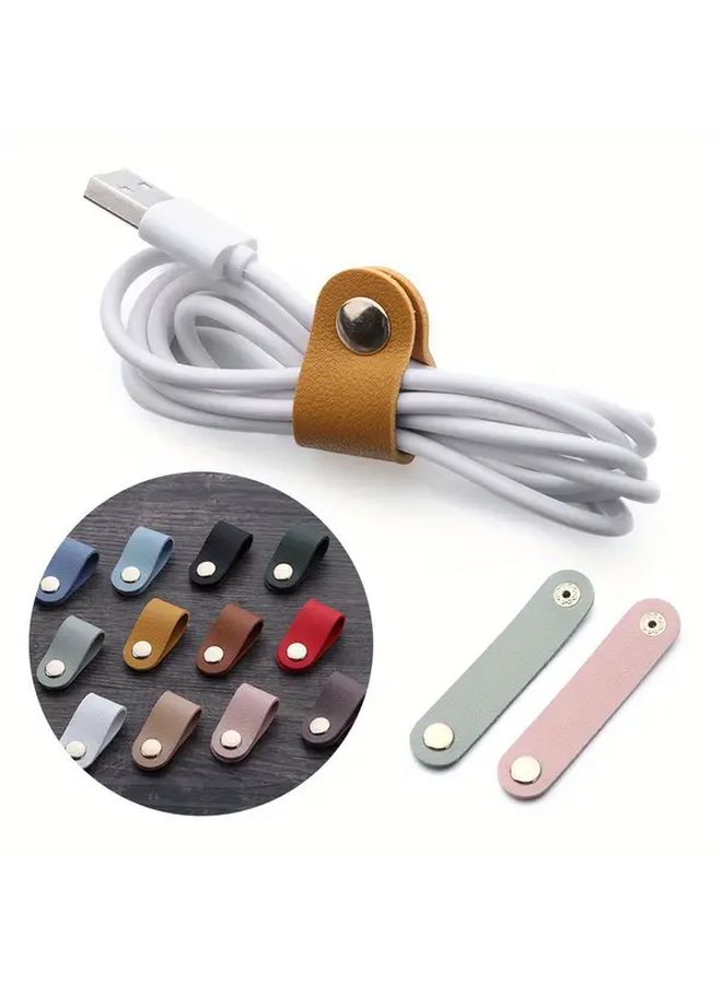 Dark Green PU Leather Cable Tie Durable Cord Organizer for Earphone Charger - Image 1