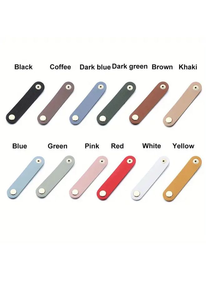 Dark Green PU Leather Cable Tie Durable Cord Organizer for Earphone Charger - Image 3