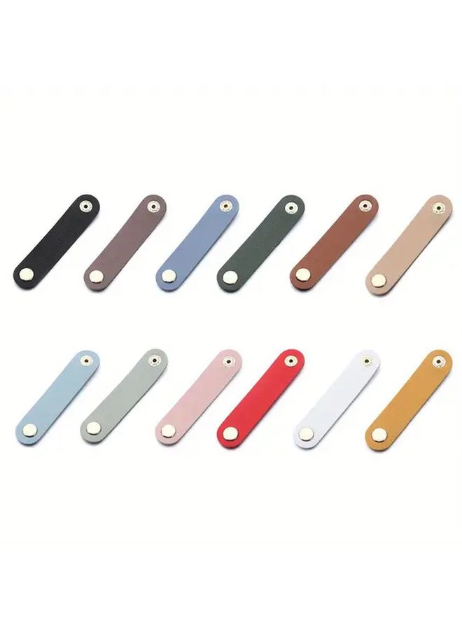 Dark Green PU Leather Cable Tie Durable Cord Organizer for Earphone Charger - Image 2