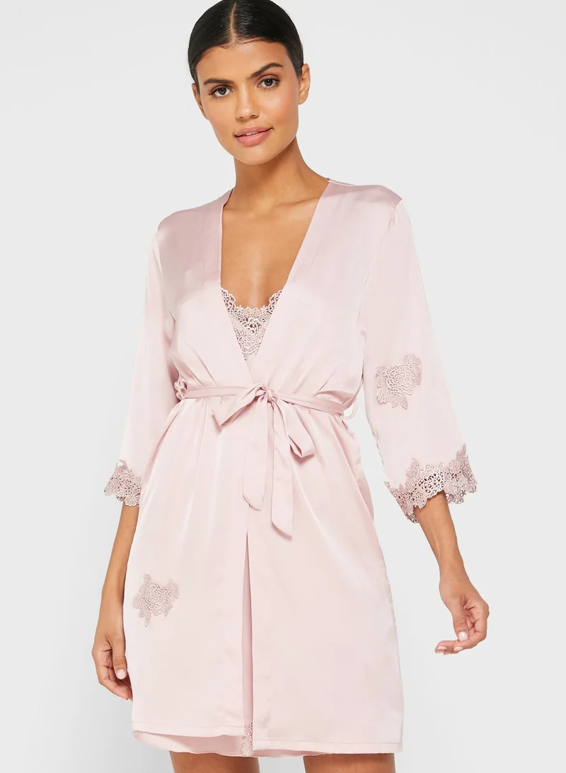 ELLA 2 In 1 Lace Trim Nightdress Robe
