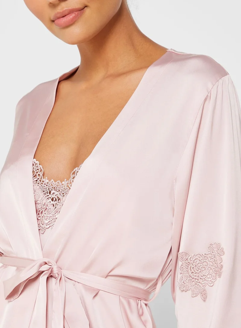 ELLA 2 In 1 Lace Trim Nightdress Robe