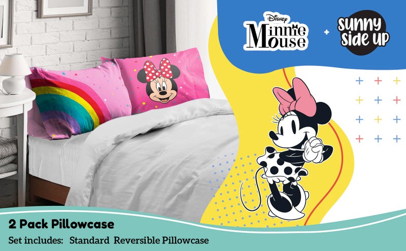 Sunny Side Up Disney Minnie Mouse 2 Pack Reversible Pillowcases - Double Sided Pillow Covers, Kids Super Soft Pink Bedding - Image 2
