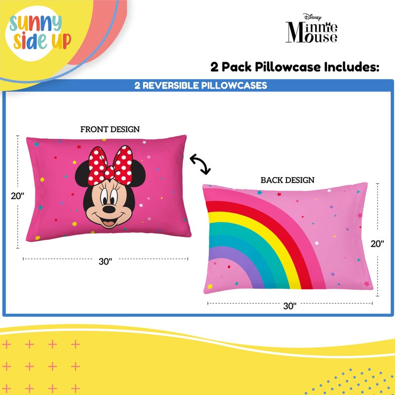 Sunny Side Up Disney Minnie Mouse 2 Pack Reversible Pillowcases - Double Sided Pillow Covers, Kids Super Soft Pink Bedding - Image 3