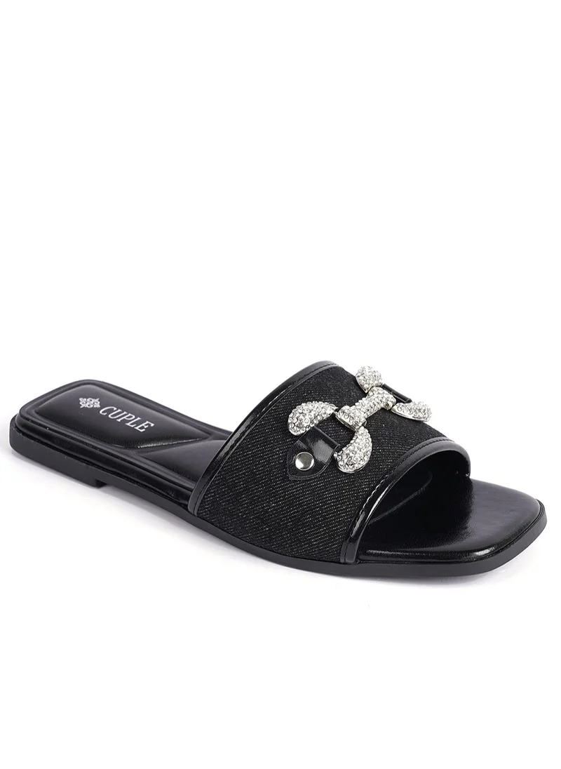 Cuple Slip-on Denim slide Flat Sandals