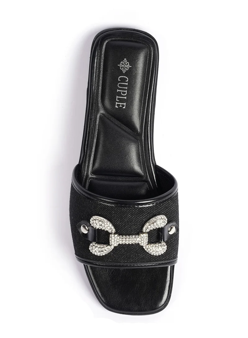 Cuple Slip-on Denim slide Flat Sandals