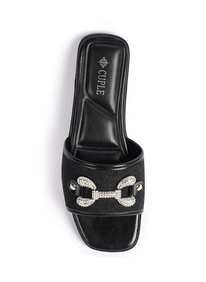 Cuple Slip-on Denim slide Flat Sandals