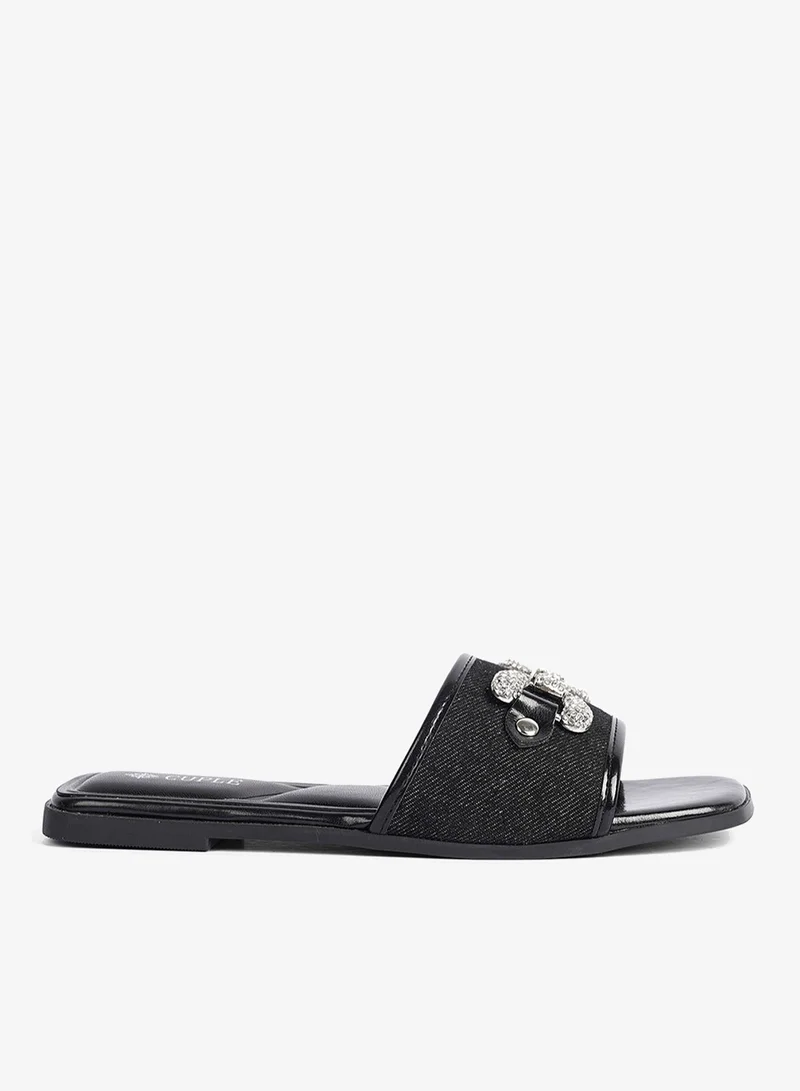Cuple Slip-on Denim slide Flat Sandals