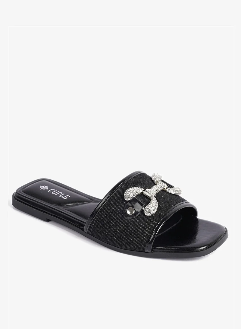 Cuple Slip-on Denim slide Flat Sandals