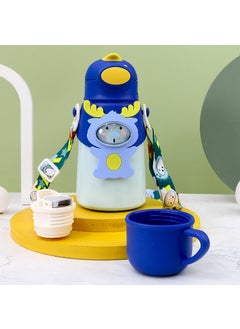Generic Portable Cartoon Deer Vacuum 316 Stainless Steel Water Cup With Straw Childrens Insulated Cup Student Deer Antler Pop-Up Cup Blue Fawn 