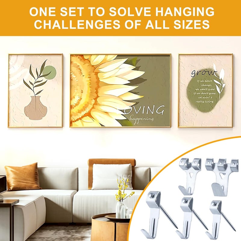 KURUI Picture Hanging Kit for Wall Decor, Frame, Painting, Art, Photo, 385Pcs Picture Hangers with Heavy Duty Hooks, Sawtooth, Hardware Nails, Wall Hangers for Bedroom Office Classroom (Silver) - Image 2