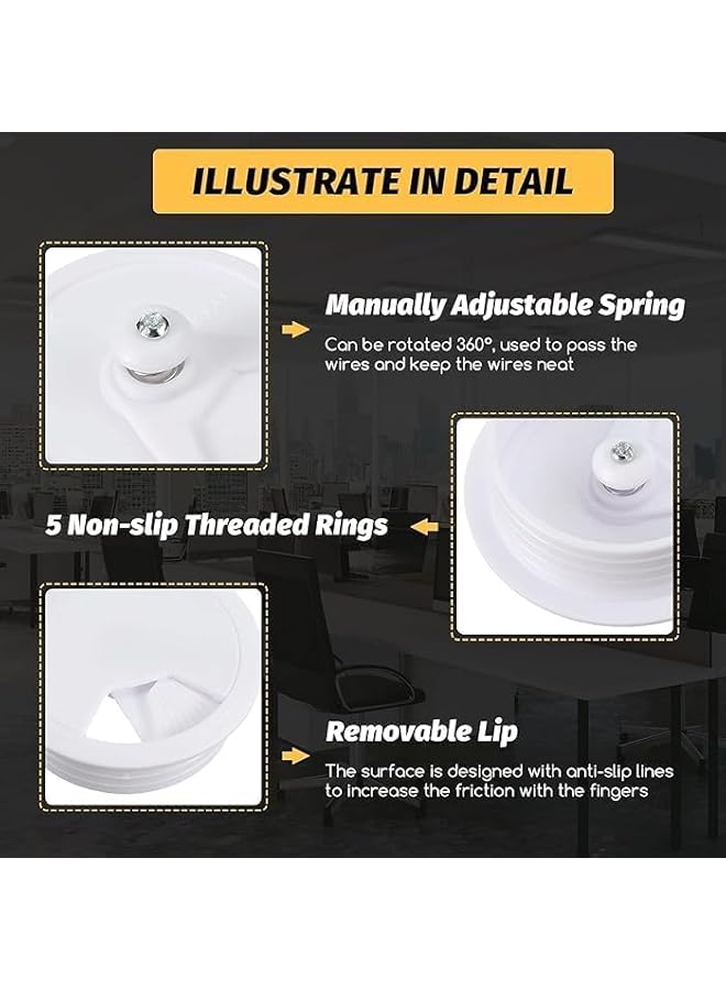 promass Trading Desk Cable Grommet Cover - Neatly Organize Wires on Your Computer Desk or Workstation - Durable ABS Plastic (70mm, White) (1) - Image 5