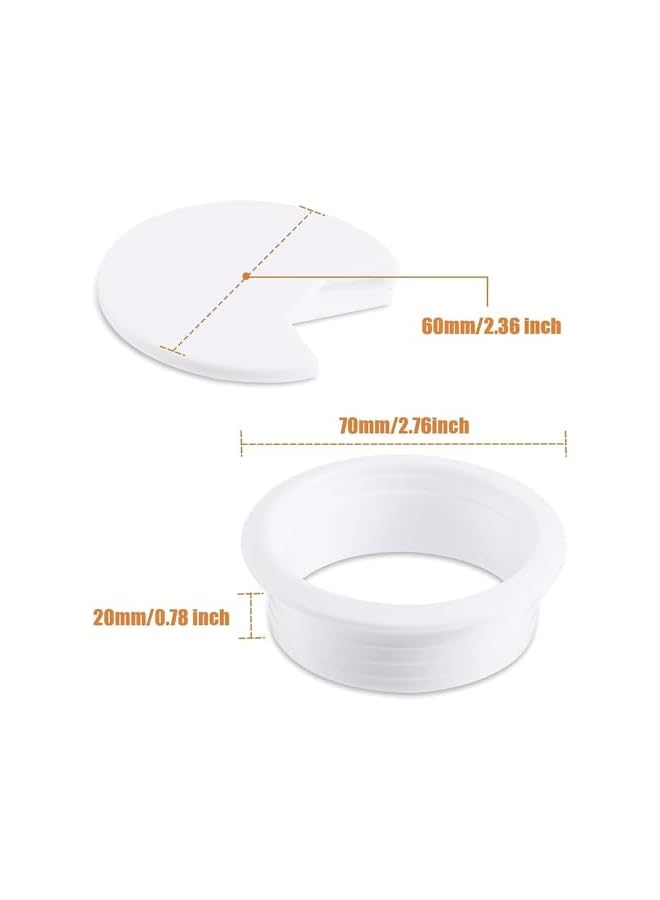 promass Trading Desk Cable Grommet Cover - Neatly Organize Wires on Your Computer Desk or Workstation - Durable ABS Plastic (70mm, White) (1) - Image 2
