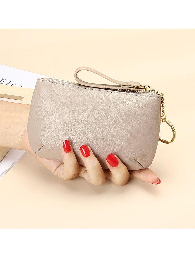 xozgdovg First layer soft cowhide zipper small purse gray 
