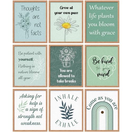Lincia 9 Pcs Mental Health Posters Boho Therapy Office Decor Motivational Counselor Psychology Posters, 8 x 10 in(Green) - Image 1