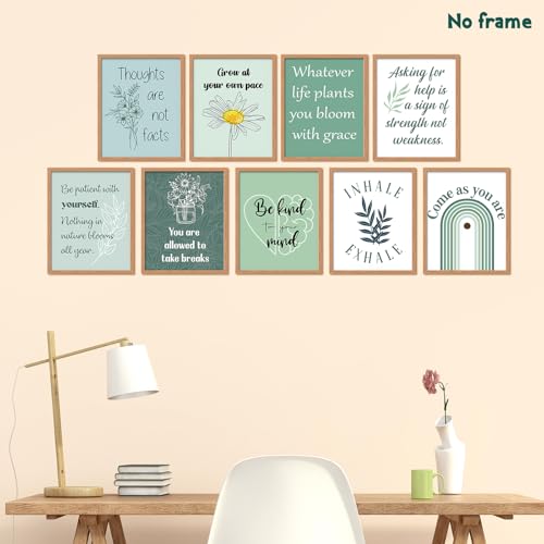 Lincia 9 Pcs Mental Health Posters Boho Therapy Office Decor Motivational Counselor Psychology Posters, 8 x 10 in(Green) - Image 5