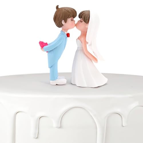 BuleVina 22 Wedding Cake Topper Bride Groom Resin Couple Statue Decorative Figurine Rustic Vintage Miniature for Anniversaries Doll Engagement Parties Bridal Shower Scene Figure Sand Table Cake Decoration - Image 1