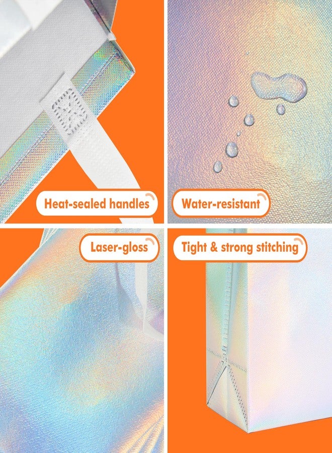 METAPRINT 15 Pcs Iridescent Glossy Gift Bags Medium Size, 8x4x10 Inch Holographic Reusable Gift Bags with Handles & Sturdy Base, Ideal for Birthday, Wedding - Image 3